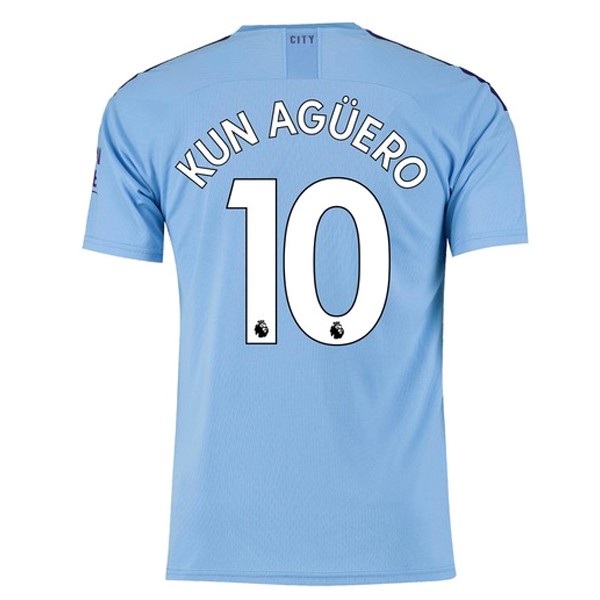 Camiseta Manchester City NO.10 Kun Aguero Primera equipación 2019-2020 Azul